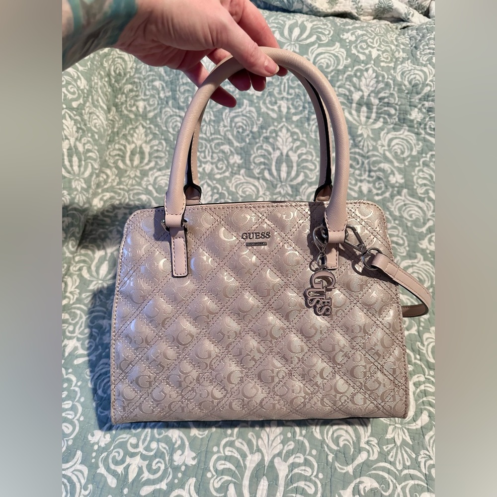 Guess Quilted Logo Satchel in Light Pink